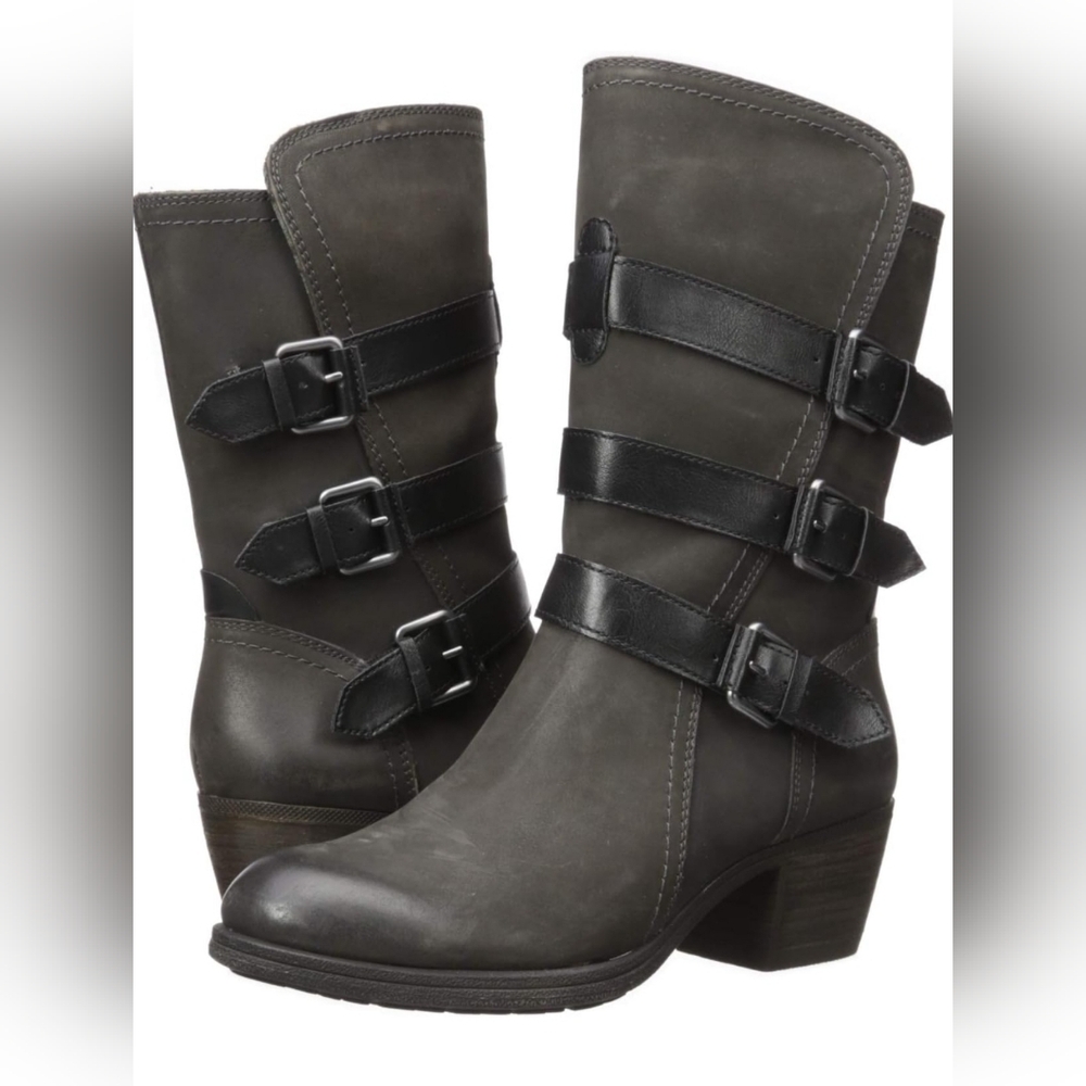 Cobb Hill Anisa 3 Buckle Black Leather Boots Mid Calf Height Size 7.5 🍁
